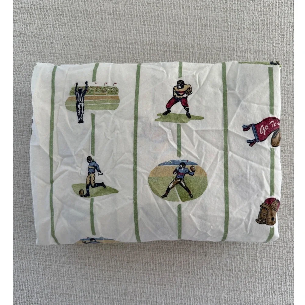 NWOT Pottery Barn Kids MVP Vintage Football Twin Fitted Bed Sheet 100% Cotton